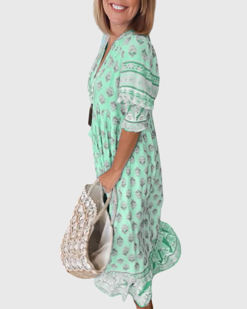 Bridget - Printed V-Neck Dress