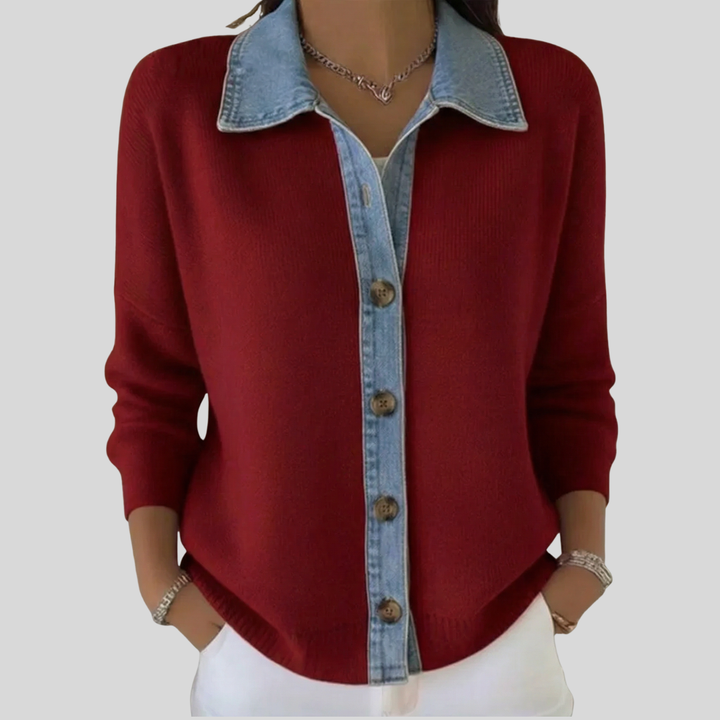 Lucia™ |  Knit Denim Collar Sweater