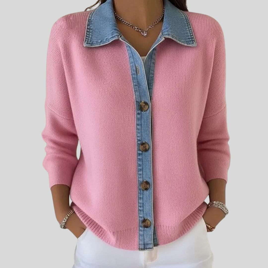 Lucia™ |  Knit Denim Collar Sweater