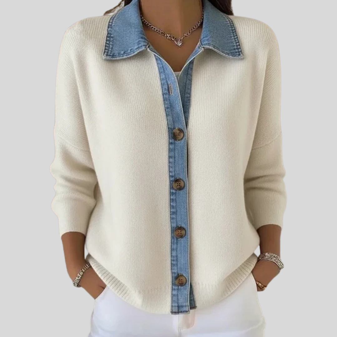 Lucia™ |  Knit Denim Collar Sweater