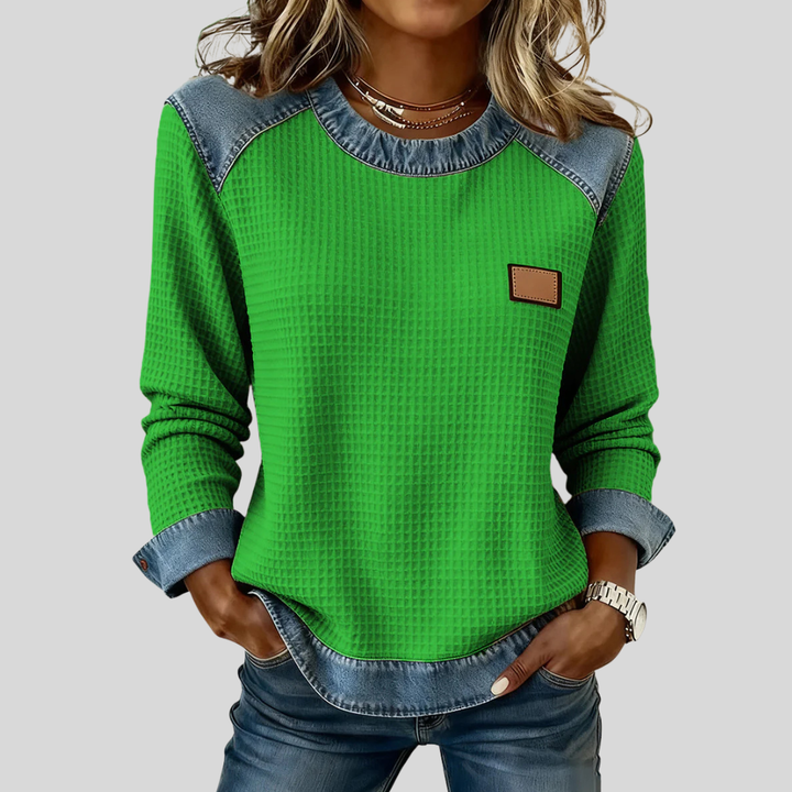 Hana™ | Women's Patchwork Design Waffle Sweatshirt