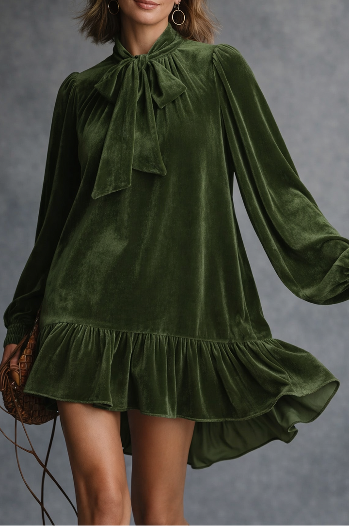 AMANDA – Velvet Bow Tie Mini Dress Elegant