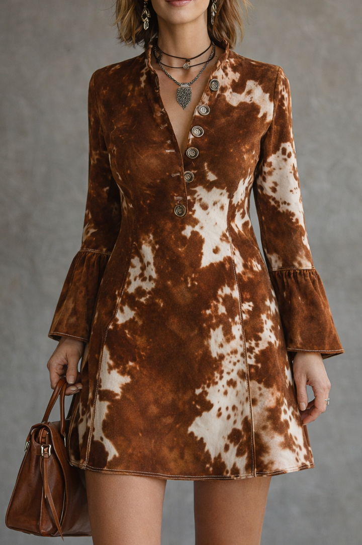 MARGARET| Button-Front Flared Sleeve Retro Dress