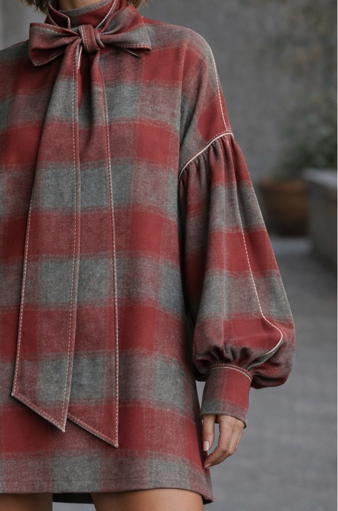 Judith | Plaid Bow Elegant Mini Dress