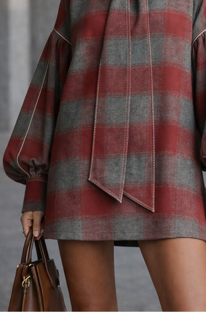 Judith | Plaid Bow Elegant Mini Dress