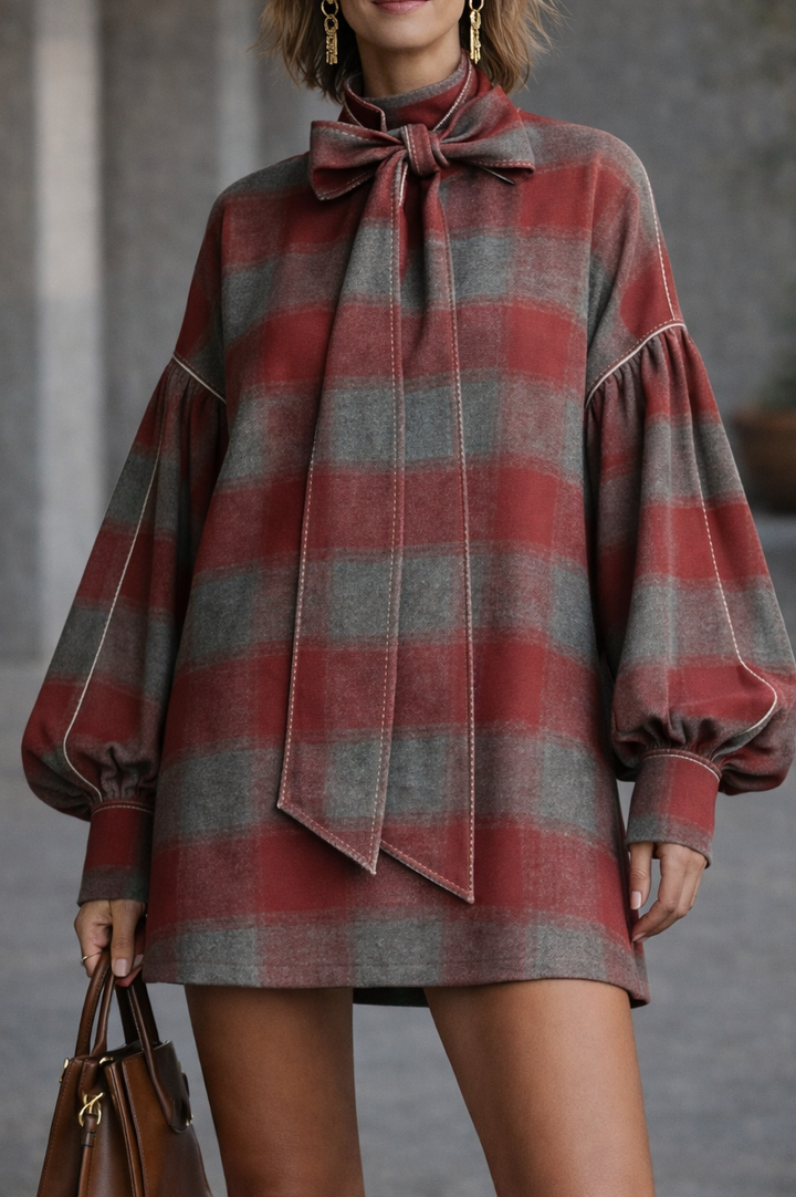 Judith | Plaid Bow Elegant Mini Dress
