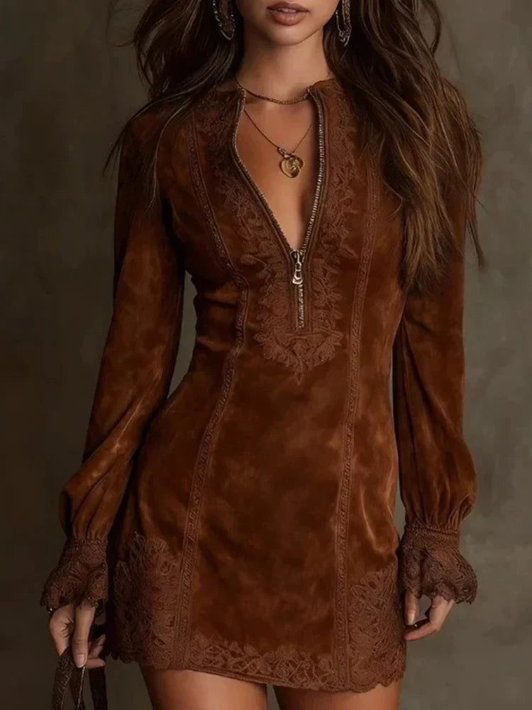 CLARA™  | Embroidered Zip Mini Dress