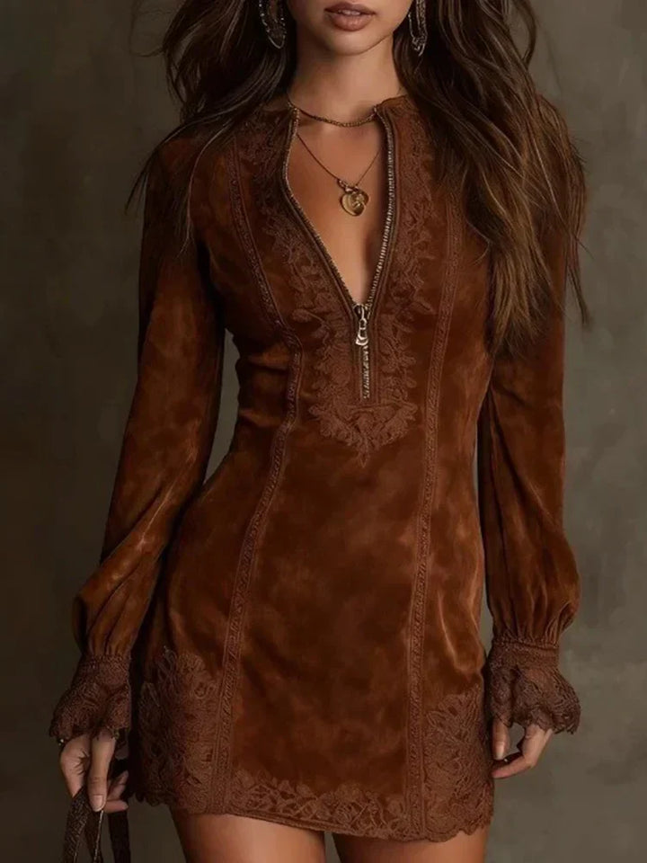 CLARA™  | Embroidered Zip Mini Dress