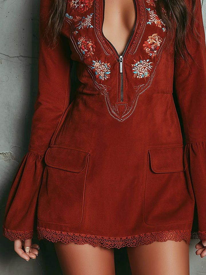 Patricia | Vintage Embroidered Bell Sleeve Mini Dress
