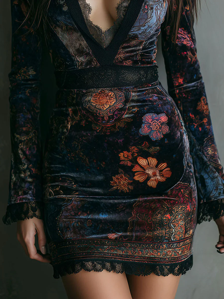 ELEANOR | Elegant Floral Lace Trim Mini Dress
