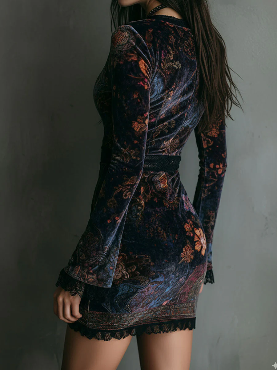 ELEANOR | Elegant Floral Lace Trim Mini Dress