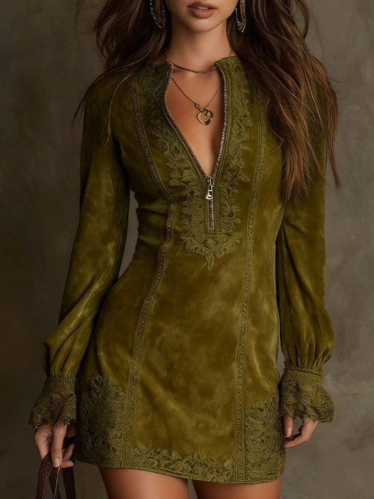 DEBORAH | Elegant Lace Bell-Sleeve Mini Dress